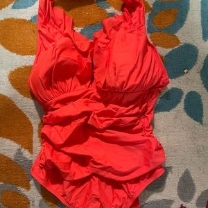 Ellen Tracy Size 12 Orange/Pink Bathing Suit